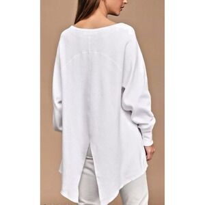 Free People Women Sze XS Amelia Tunic Shirt Ribbed White Relaxed Fit Resort Wear
